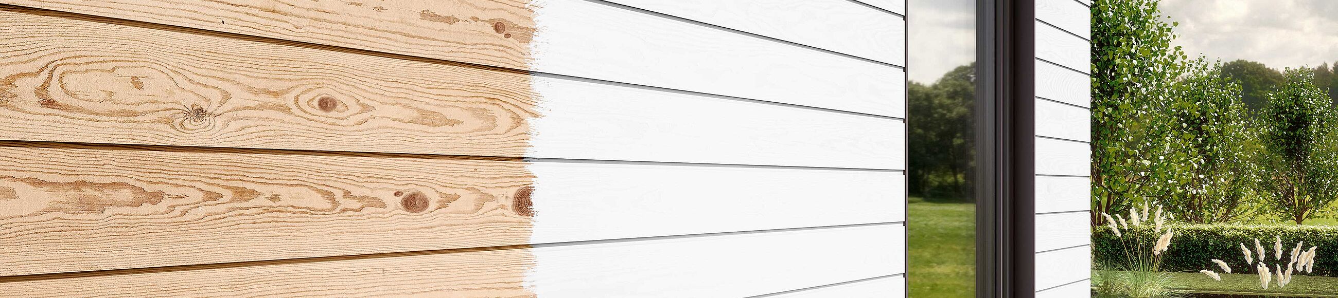 Ein Gartenhaus, zur Hälfte grundiert